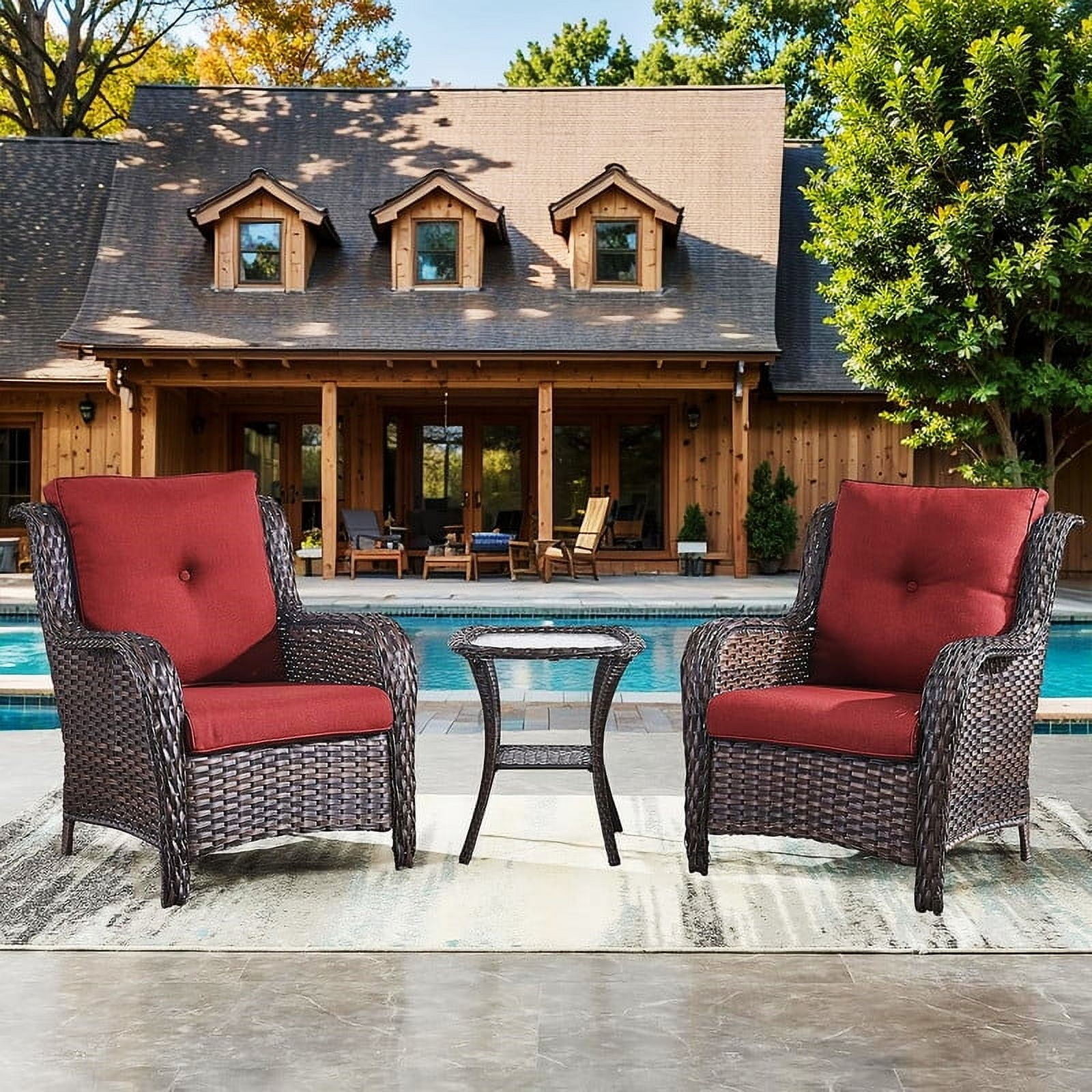 Bellefurn Patio Wicker Chairs Set of 2,High Back Outdoor Rattan Patio Chairs Outdoor Conversation Set for Garden Backyard Proch Deck