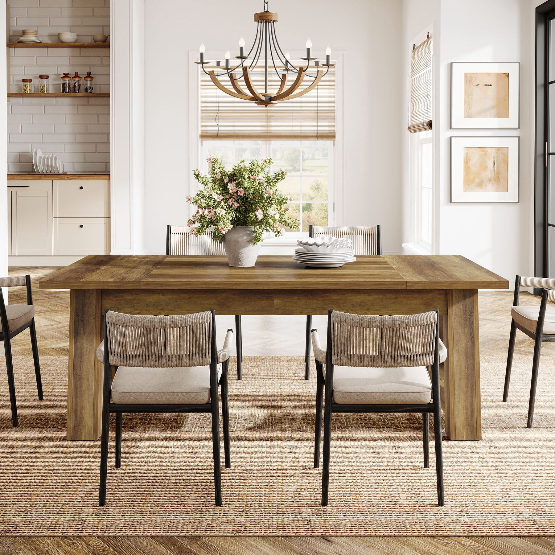 Tribesigns 70.5'' Long Dining Table for 6-8, Farmhouse Wooden Kitchen Table with Sturdy Legs for Home, Dining Room