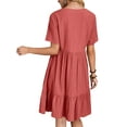 thumbnail image 2 of Daeful Robe Mini pour Femmes Manches Courtes Robes de Soirée Col en V Kaftan Été Plage Robe d'Été Rouge TG, 2 of 3