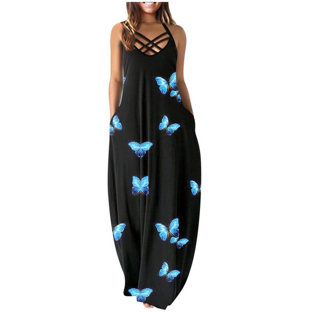 Vestido de tirantes sin mangas con estampado de cuello redondo a la moda de verano para mujer Pompotops ghjkhdj5542