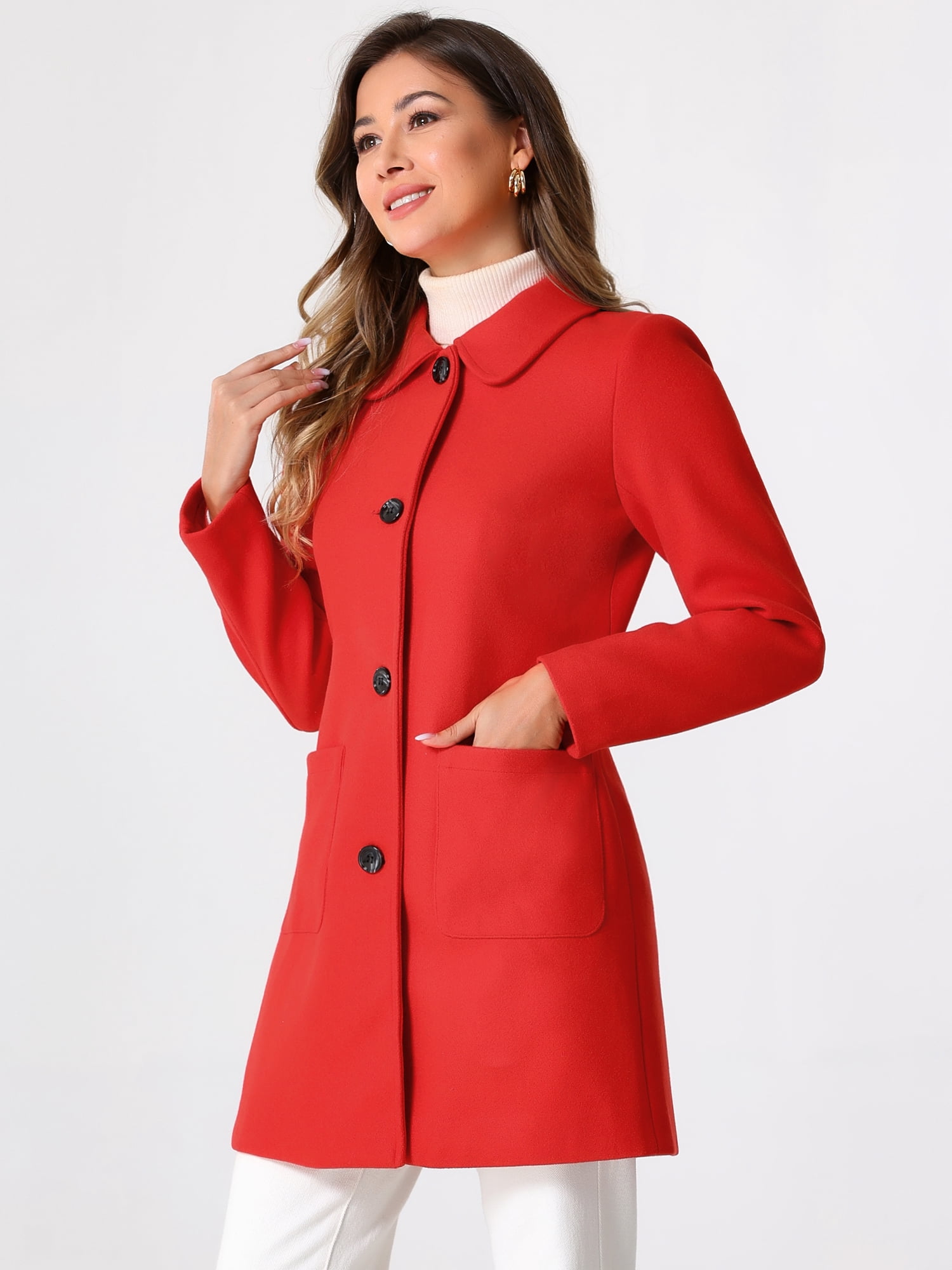 DARING DIVA Women's Single Breasted Winter Outwear Trench Coat Red S