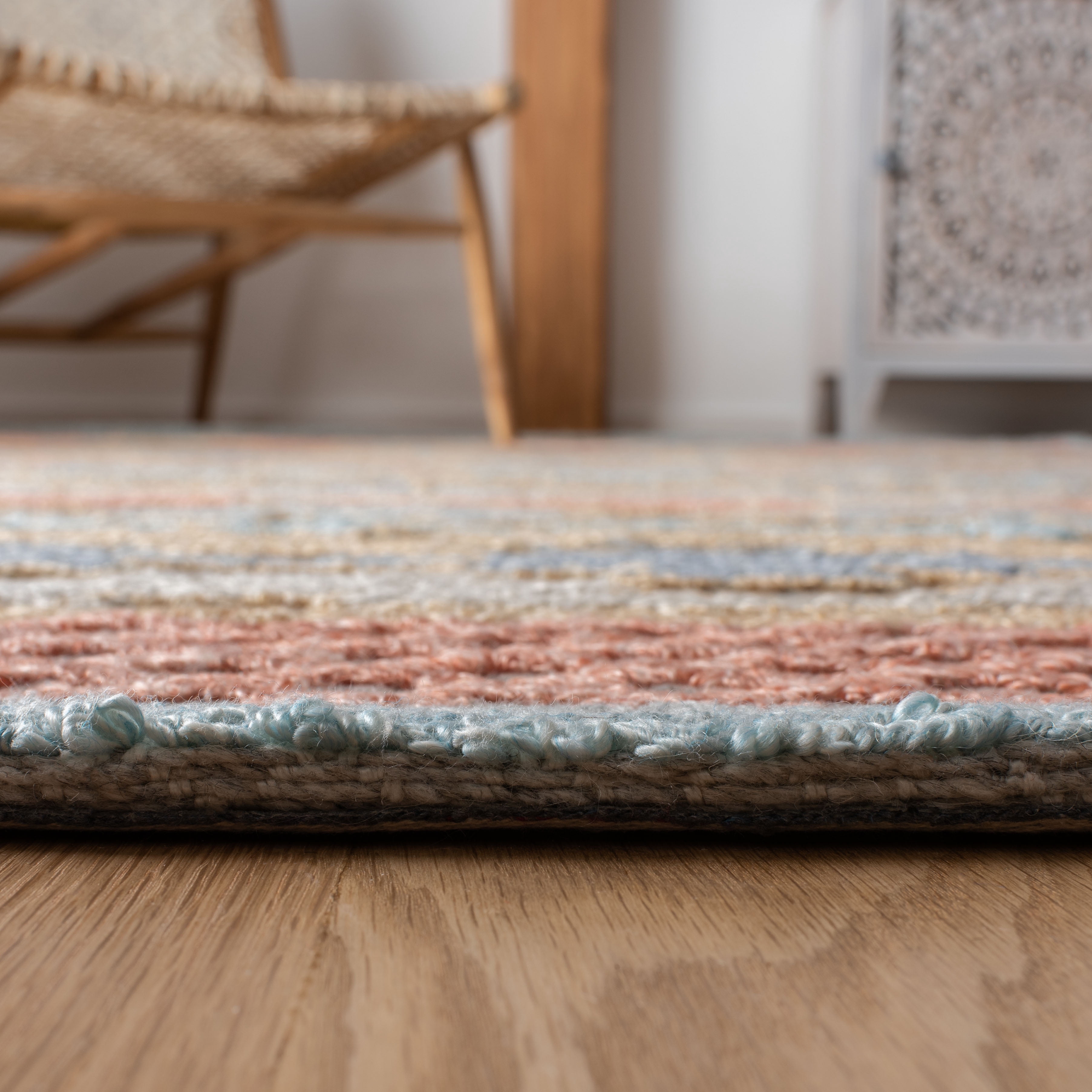 SAFAVIEH Trace Constantine Abstract Striped Area Rug, Blue/Rust, 4' x 6'