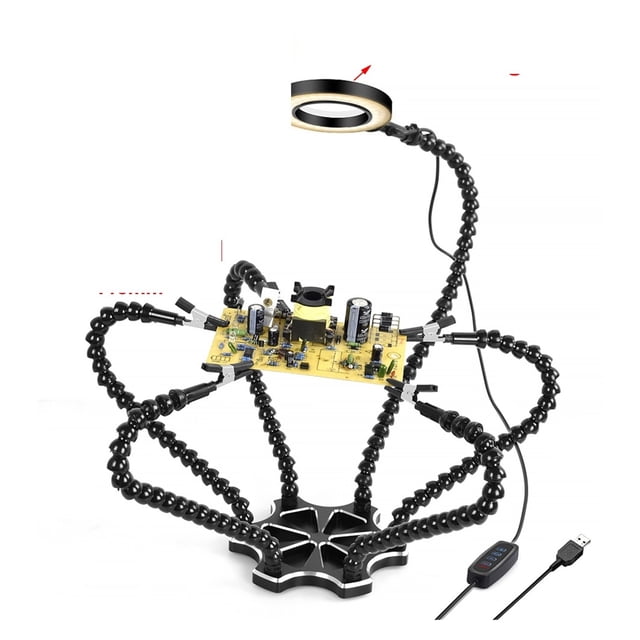 Station de Soudure Multiple Aidant Trois Mains 3X USB Lampe Loupe LED Ventilateur USB pour Station de Réparation de Soudure PCB Outil, Facile à Utiliser