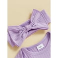 thumbnail image 6 of Nygoyerh Newborn Girls Fall Romper Solid Color Ribbed Ruffled Long Sleeve Crew Neck Full Length Jumpsuit with Bow Headband Sets 0M 3M 6M 9M, 6 of 7