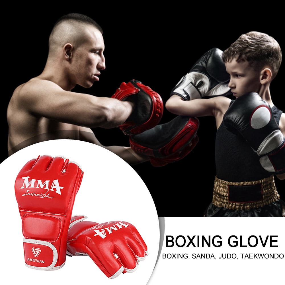 BLEEUS Half Finger Boxing Gloves Wearable Pu Breathable Sports Equipment Fitness Supplies (Red L)