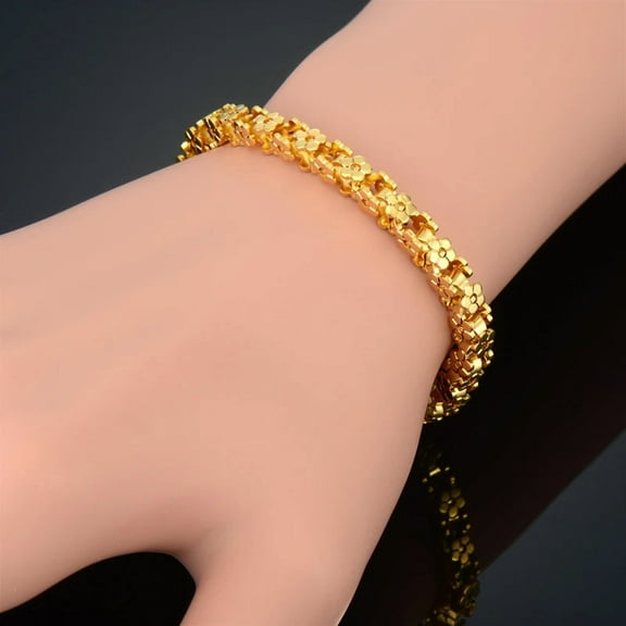 Female Flower Bracelet for Women Braslet 14K Yellow Gold Chain Link Bracelets Woman Jewelry