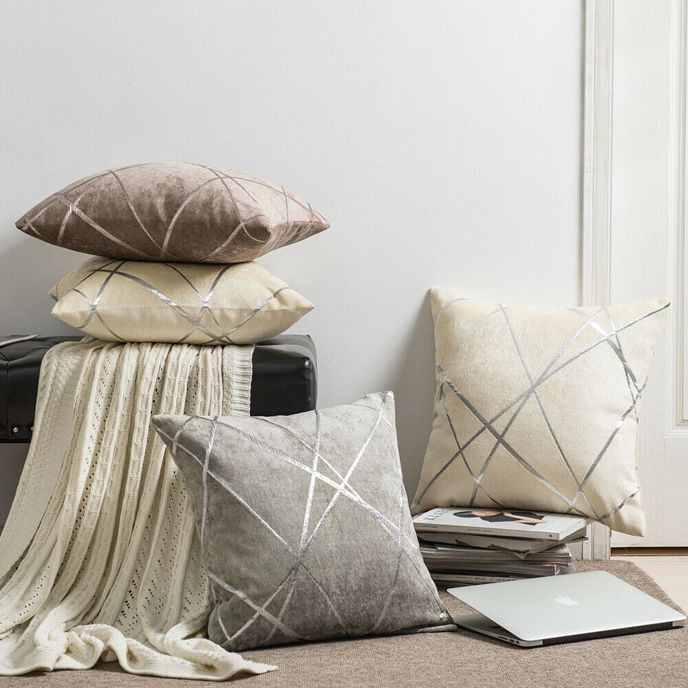 20" Sofa Seat Cushion Cover Thicken Cotton Linen Geometric Embroidery Pillowcase 
