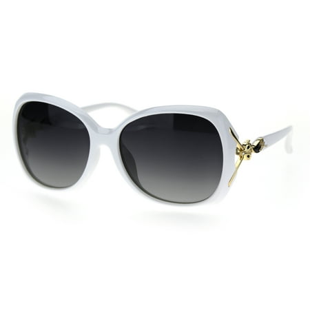 Polarized Lens Womens Fox Tail Rhinestone Butterfly Plastic Sunglasses White Smoke