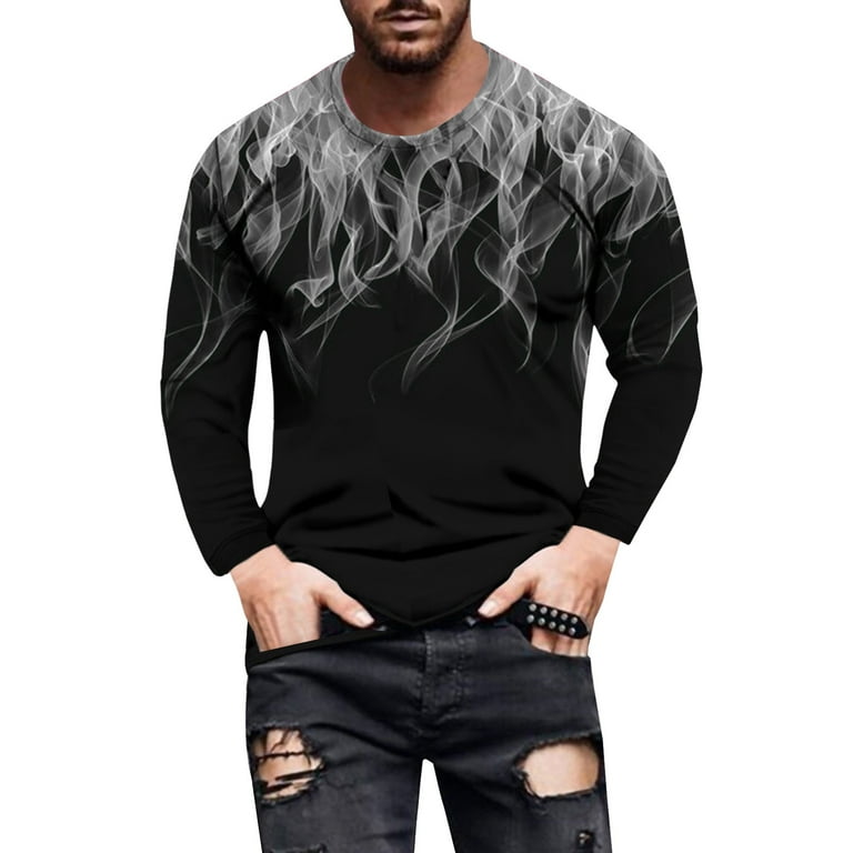SMihono Trendy Mens T-Shirts Casual Gradient Tops Fire Graphic 3D