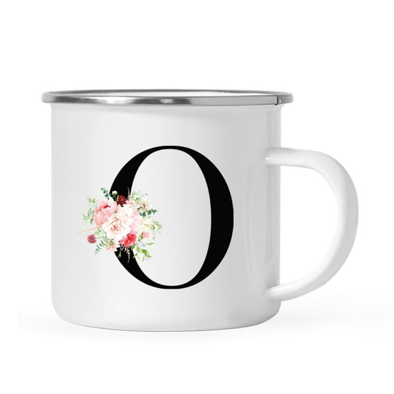 Koyal Wholesale Stainless Steel Campfire Coffee Mug, Blush Floral Monogram, Letter O