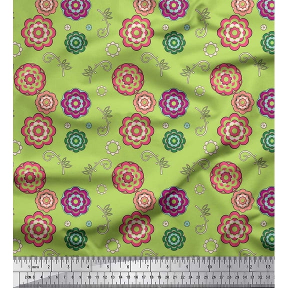 Soimoi Rayon Fabric Swirl,Leaves & Floral Artistic Print Sewing Fabric Yard 56 Inch Wide