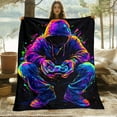 thumbnail image 3 of 1pc Hooded Gamer with Controller Blanket - Lightweight Flannel All-Season Soft Warm Throw for Sofa Bed Travel Camping Office - Vibrant Digital Print Machine Washable, Gamer Blanket, 3 of 5