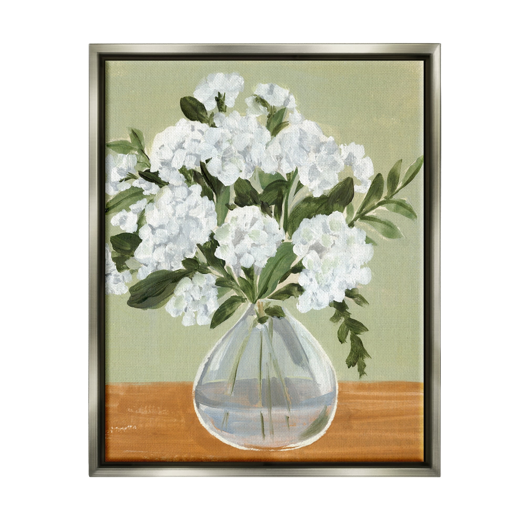 Stupell Industries White Hydrangea Flower Bouquet Vase Still Life Painting Luster Gray Floating Framed Canvas Print Wall Art, Design by Annie Warren
