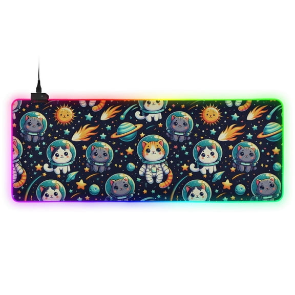 Large RGB Gaming Mouse Pad Led Glowing Mousepad Non-Slip Rubber Base 13 Light Modes 31.5x11.8 Cute Cats in Space