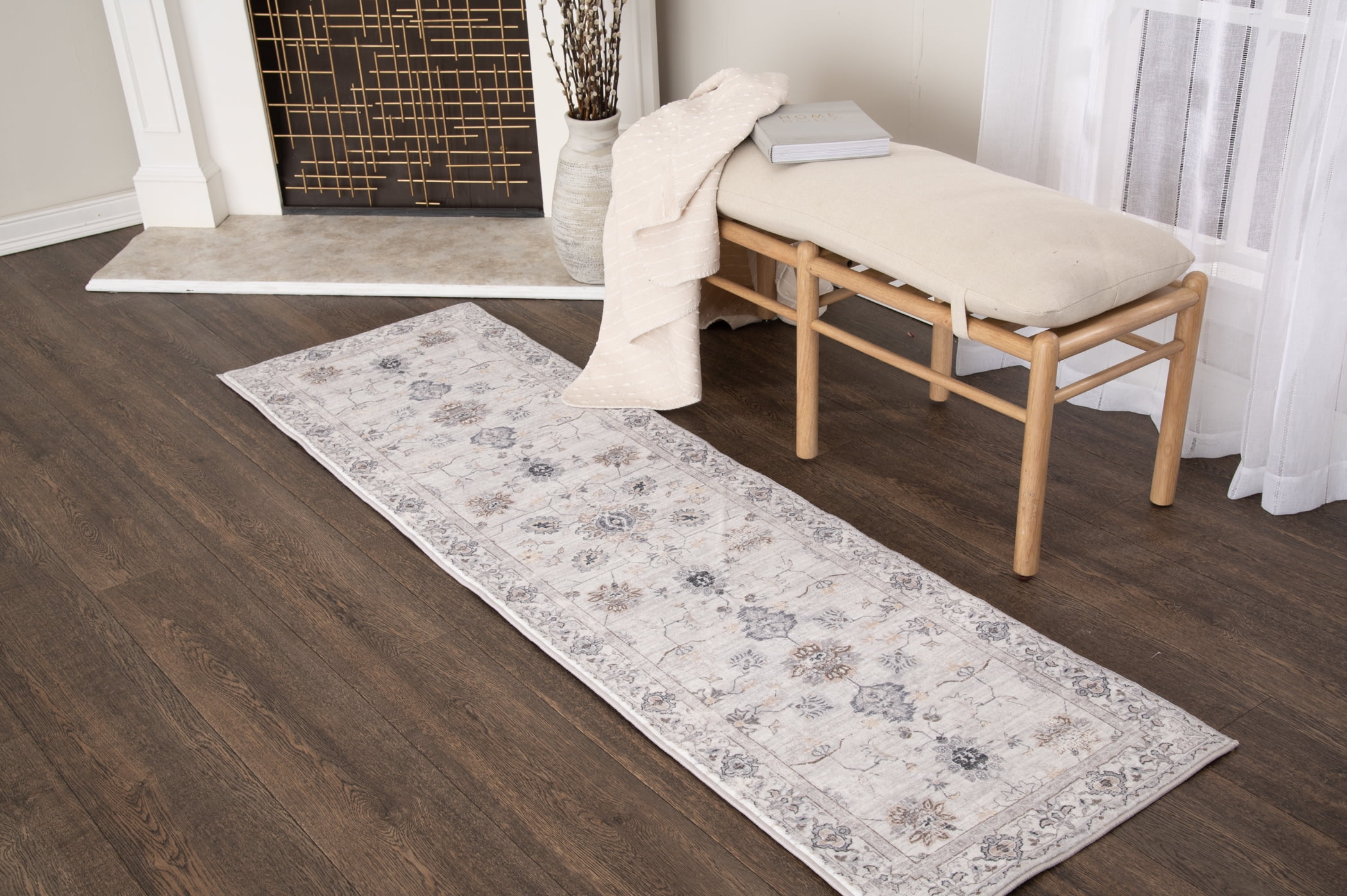 Better Homes & Gardens Persian Blooms Ivory Faux Fur Indoor Runner Rug, 2'x7'