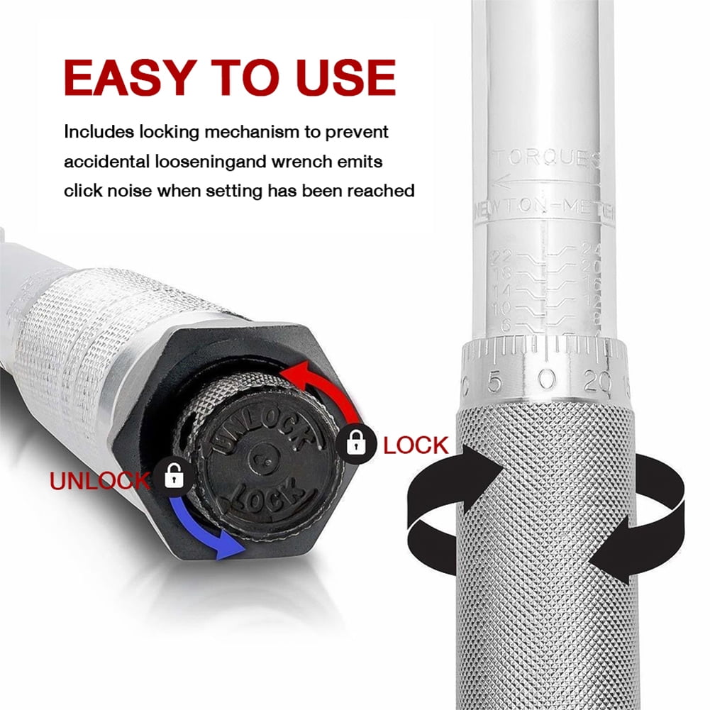 BLEEUS 1/2-Inch Drive Click Torque Wrench Adjustable Torque Wrench Metal for Car Repair （）