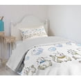 thumbnail image 4 of Ambesonne Cartoon Quilted Bedspread Set 2 Pcs, Cats Sitting with Collars, Twin Size, Pale Blue Dusk, 4 of 6