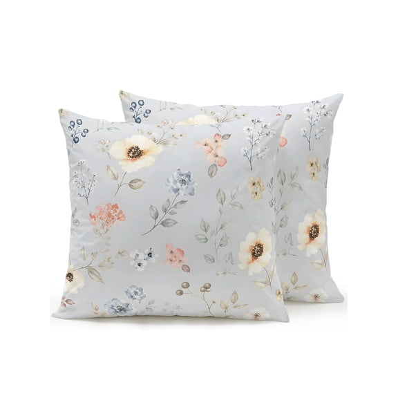 Outdoor Pillows Waterproof, Spring Flowers Bedding Throw Pillows with Insert for Couch Sofa Bed, Country Botanical Floral Leaves Branches 16x16 Inch Pillowcases Decorative Patio Pillow Set of 2