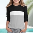 thumbnail image 3 of AJTQTH Girls Casual 3/4 Sleeve T Shirts Kids Striped Color Block Printed Cute Crewneck Tops Spring Fashion Basic Athletic Tees Soft Tunic Blouse Black#01 5-6 Years, 3 of 6