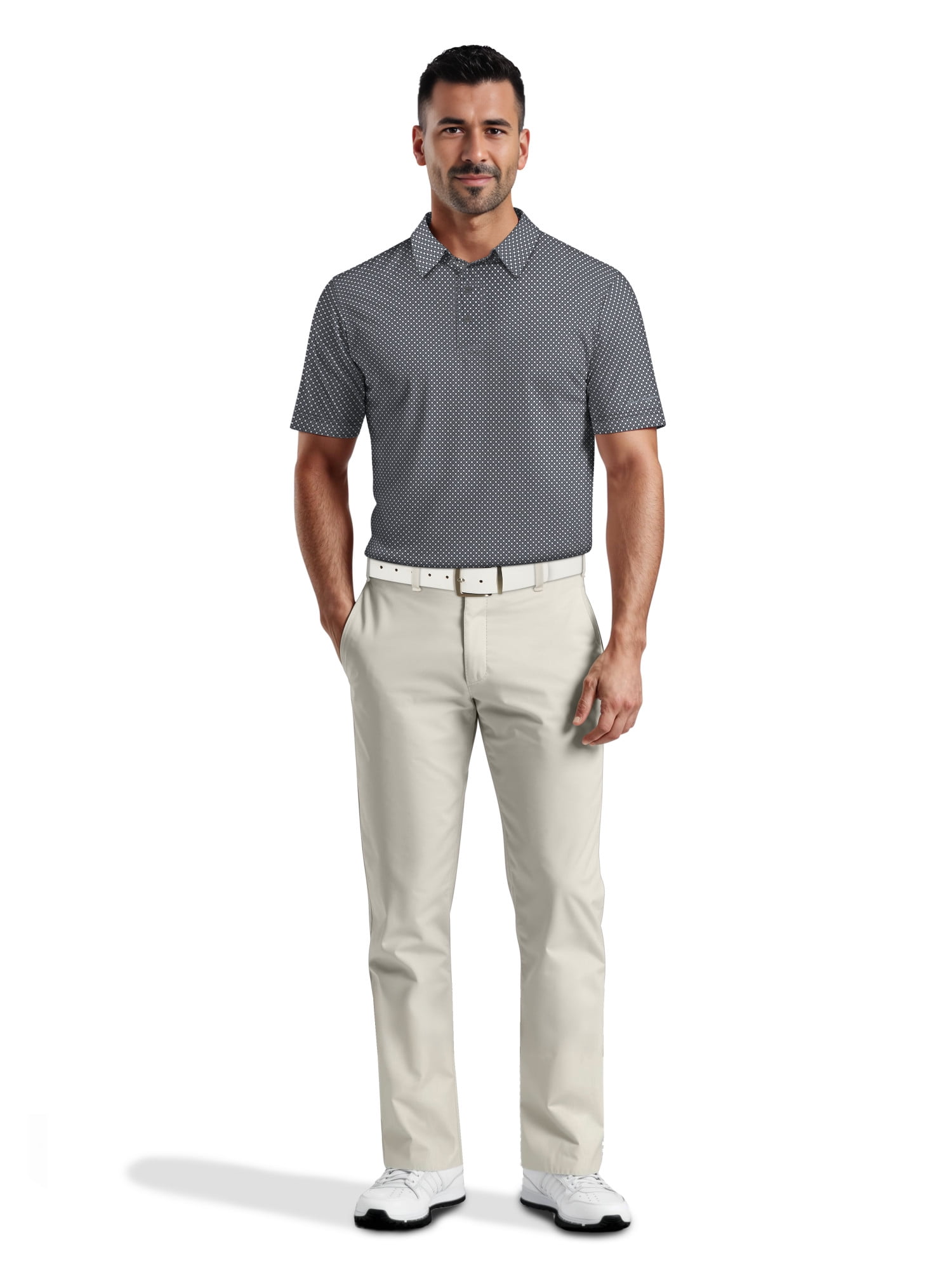 Ben Hogan Men's & Big Men's Performance Allover Geo Print Short Sleeve Golf Polo Shirt, Sizes S-5XL