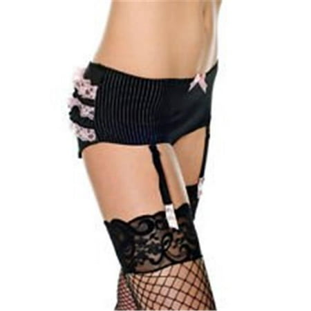 Black Pink Ruffles Music Legs 7712-BLACK-PINK Pin Striped Shorts with Lace Ruffles & Garter Clips, Black & Pink ()