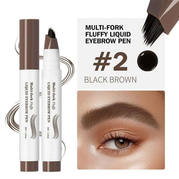 Lápiz de cejas con microblading, lápiz de contorno de cejas con punta de tenedor, resistente al agua, cepillo de 4 puntas, lápiz de cejas con efecto de maquillaje natural, lápiz de cejas de 1,25 ml.