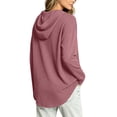 thumbnail image 5 of Tqcoqu Women's Waffle Knit Henley Button Hoodie,Drawstring V Neck Drop Shoulder Long Sleeve Casual Pullover Tops,Red Women's S-XXL, 5 of 7