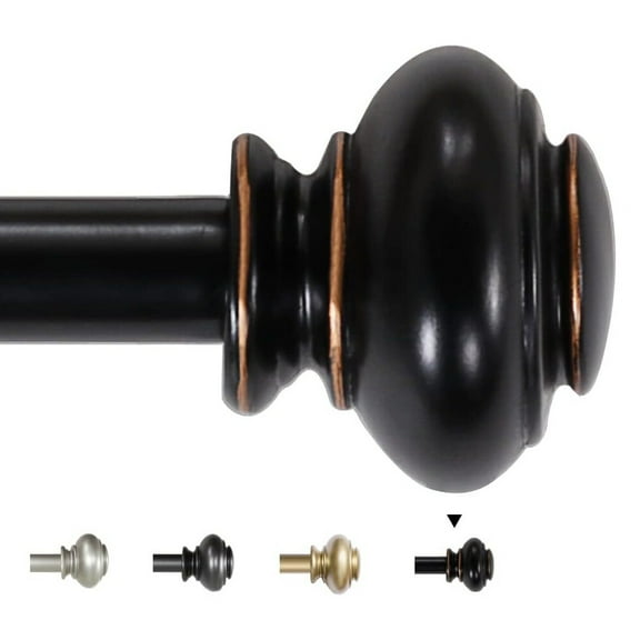 H.VERSAILTEX Contemporary Adjustable Curtain Rod, 0.75 and 0.75 in, Black with Antique Bronze Ball Finial, 48 - 84 in