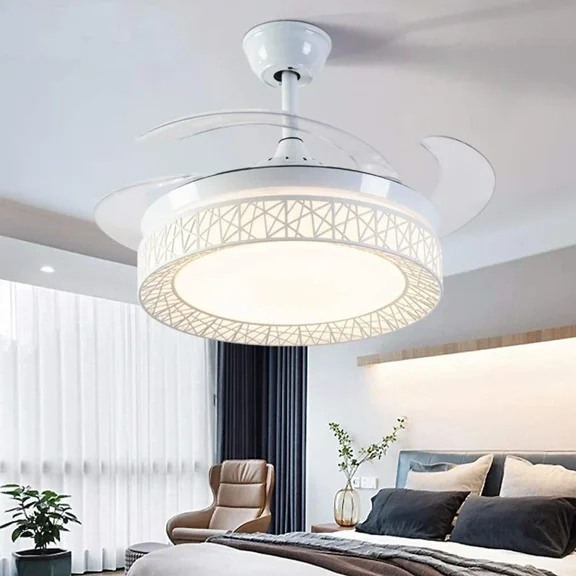 More Change 42" Retractable Remote Ceiling Fans White Bird Nest LED Chandelier with Light