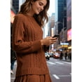 thumbnail image 6 of Women Cable Knit Sweater Dress Crewneck Long Sleeve Pleated Mini Dress Twofer Style Patchwork Dress Caramel Color S, 6 of 9