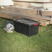 Sterilite Large Industrial Storage Bin, 27 Gallon Durable Plastic Storage Tote with Latching Lid and Integrated Handles, Black, 4 Pack
