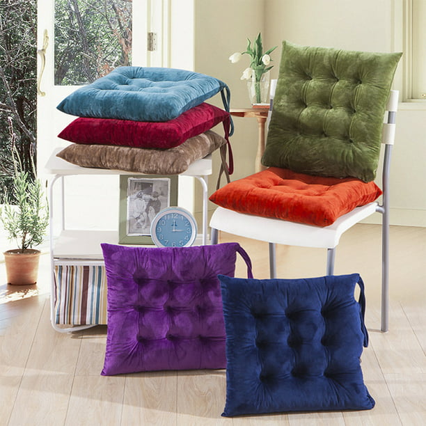 Velvet Chair Pad Square Tufted, Thick Dining Chair Cushions With Ties