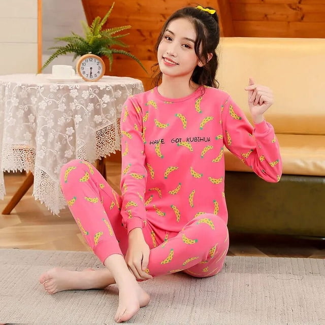 Pijamas de algodón para niñas adolescentes, ropa de dormir para otoño e invierno, navidad, conjuntos de pijamas para niños de 8, 10, 12, 14 y 16 años