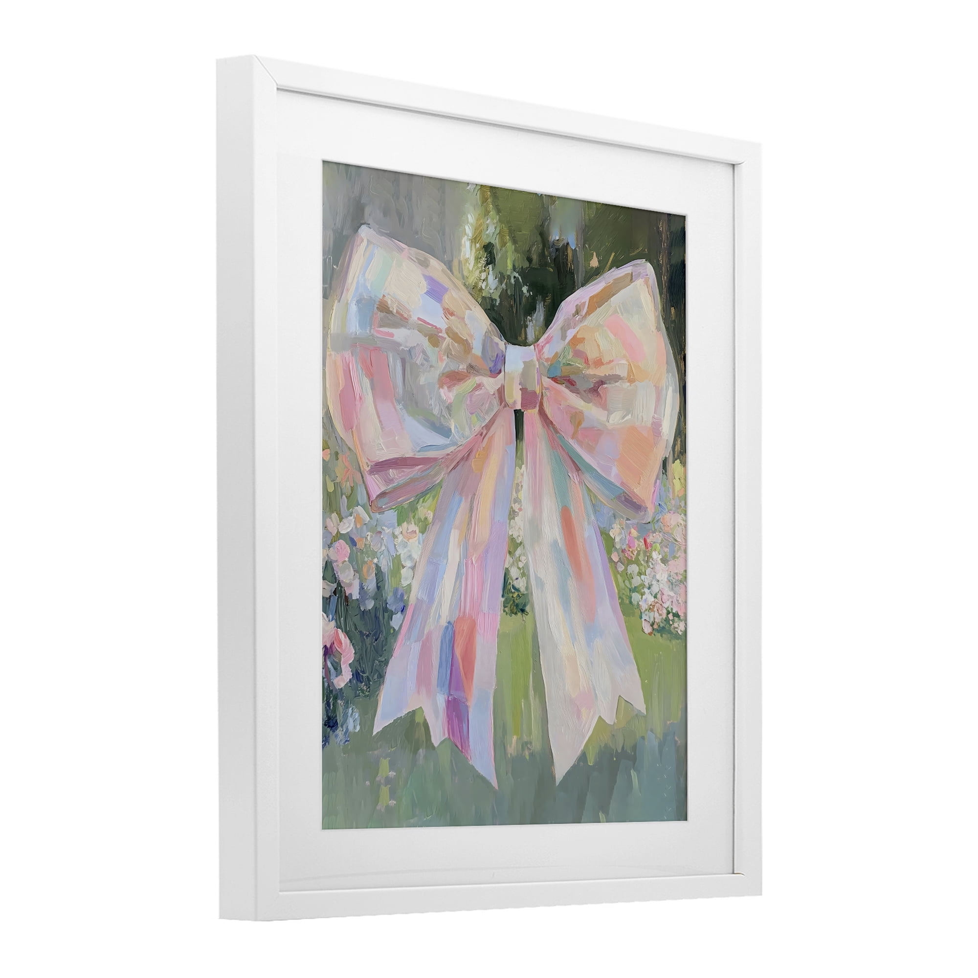 Stupell Industries Iridescent Pink Bow in Garden White Framed Print Under Glass, design by The Prints Vibe