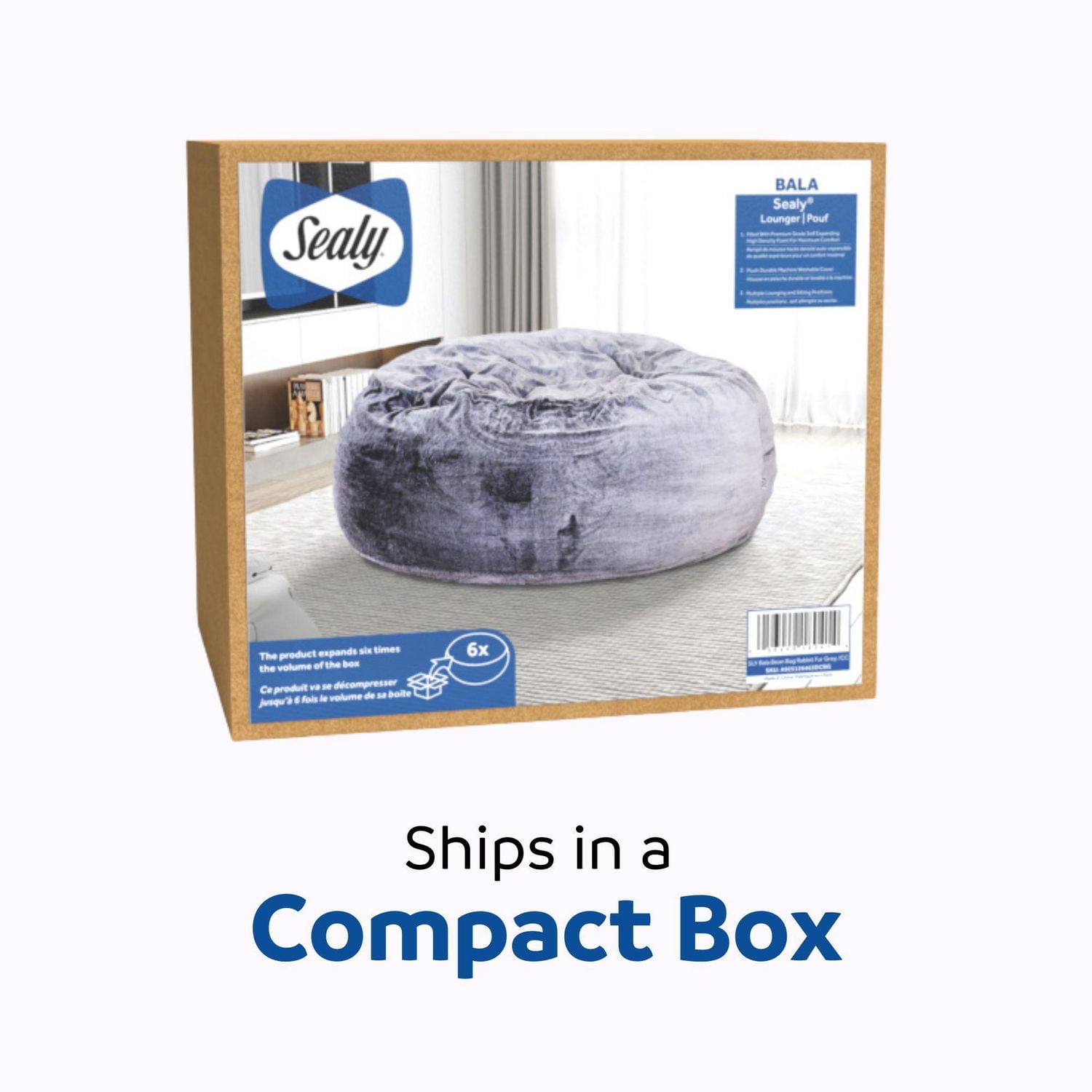 Sealy® Bala 5 pieds Fauteuil Poire en Mousse à Mémoire de Forme en Fausse Fourrure