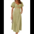 thumbnail image 2 of Vestido Bohemio de Verano para Mujer, con Escote en V, Corta, Corte A y Bolsillo. Verde L, 2 of 10
