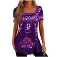 thumbnail image 2 of ICHUANYI Clearance Fashion Woman Causal Printing Blouse Short Sleeve T-Shirt Summer Button Tops(Purple, XXL) ICHUANYI WER2023081110667, 2 of 6