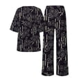 thumbnail image 5 of Jxximdong Pajamas for Women Set Summer Cotton Linen T Shirts Straight Leg Pant Plus Size 2 Piece Set Black Loungewear XL, 5 of 5