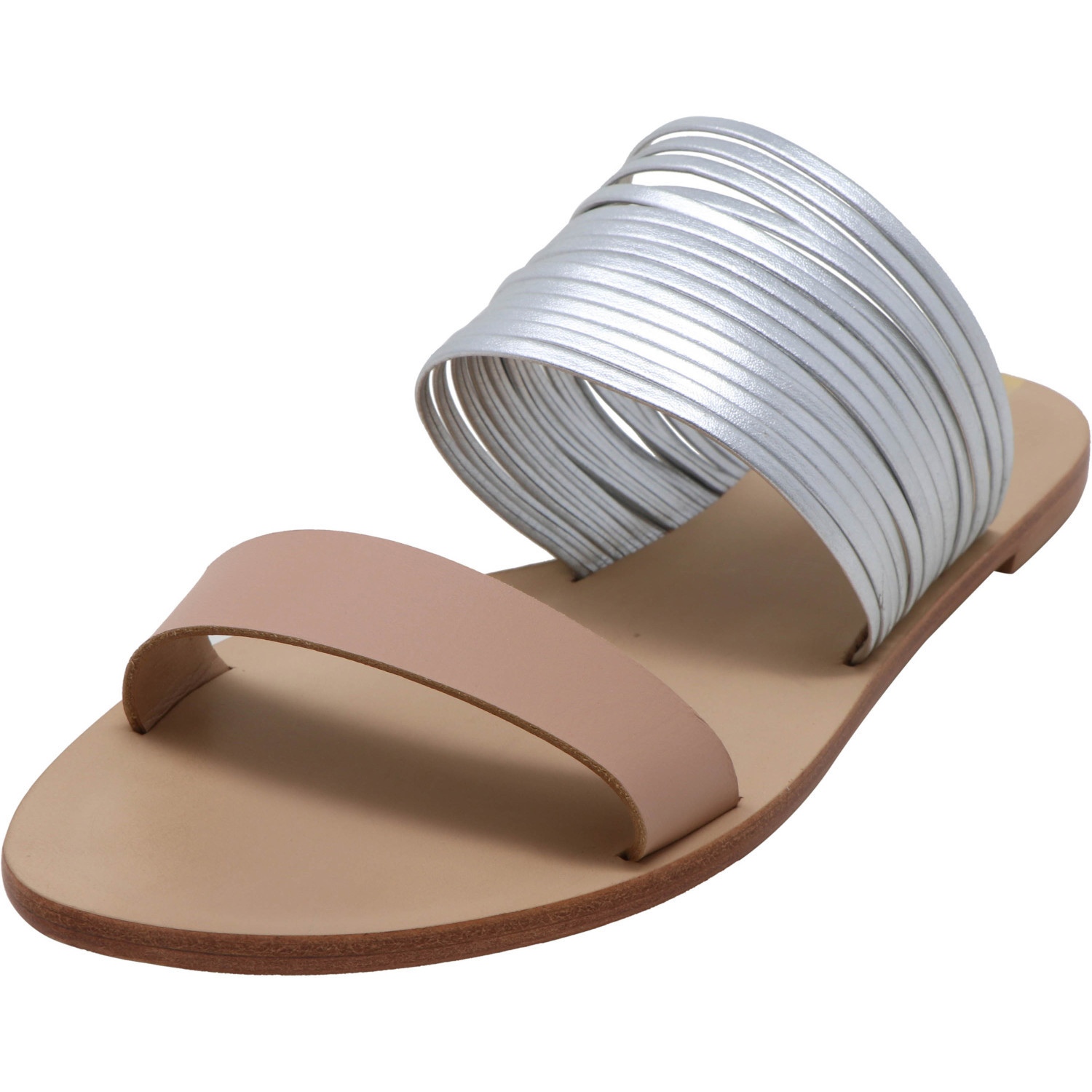 silver leather flip flops