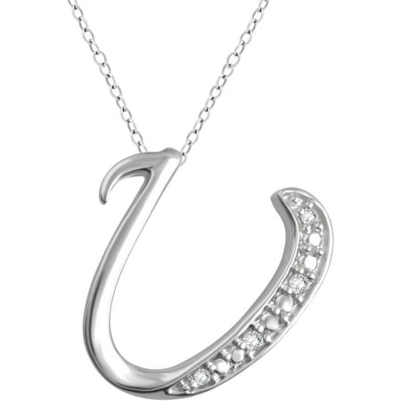 Diamond Accent Sterling Silver "U" Initial Pendant, 18" Chain