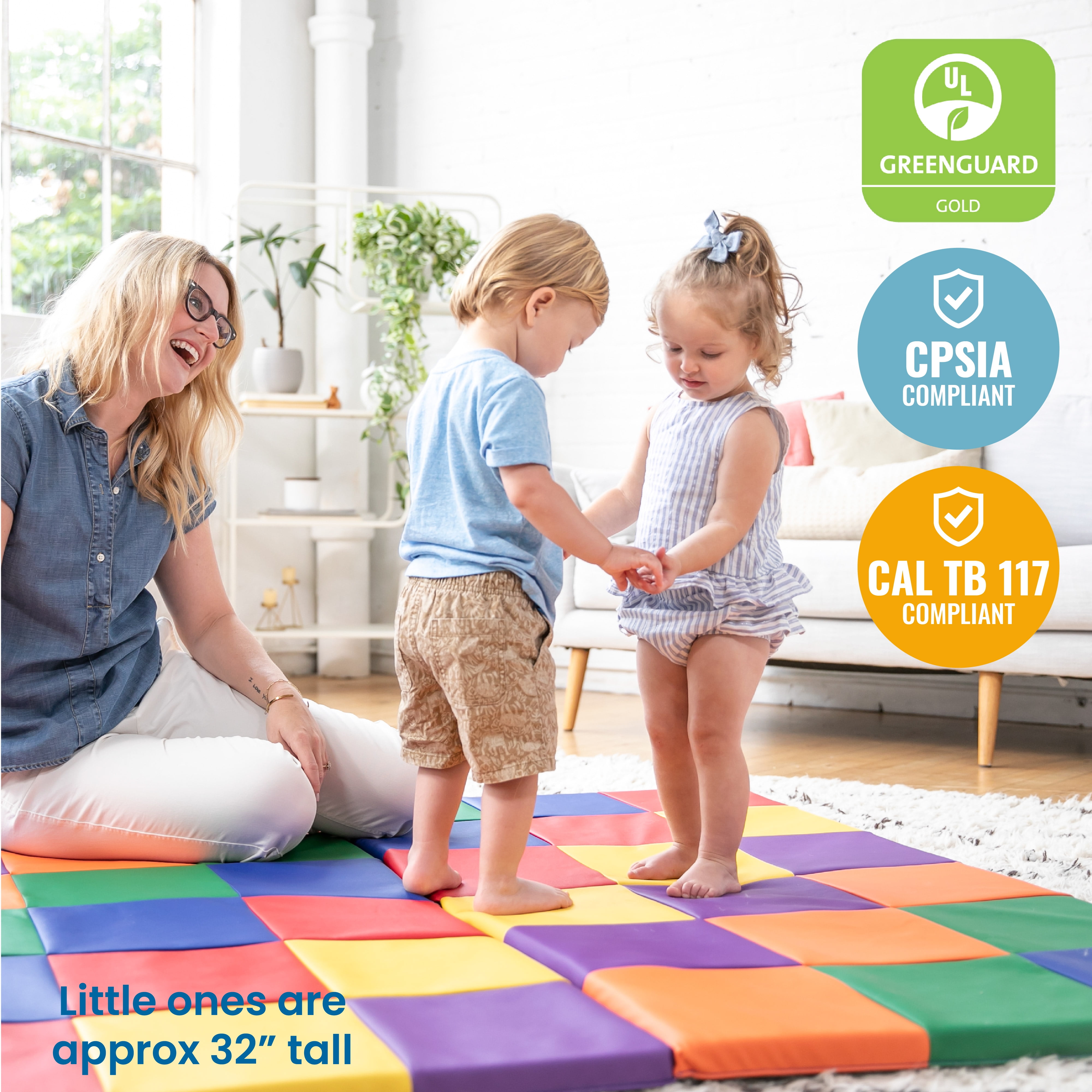 ECR4Kids SoftZone Patchwork Folding Activity Play Mat, 58in Square, Baby Essentials, Assorted