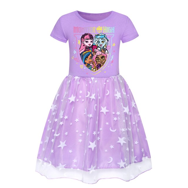 Girls Monster High Short Sleeve Rainbow Princess Dress Birthday Party Dress