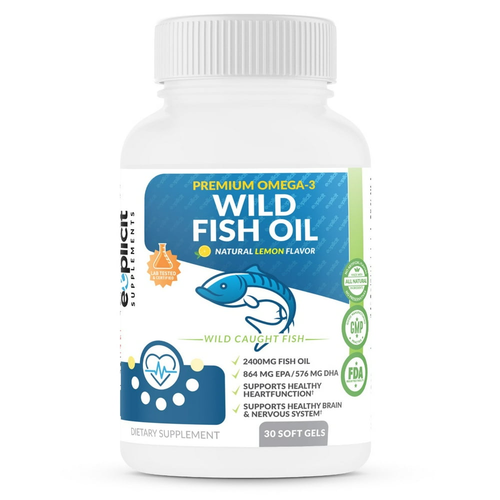 Wild Fish Oil Omega 3 2400mg EPA/DHA Burpless, Lemon Flavored Non