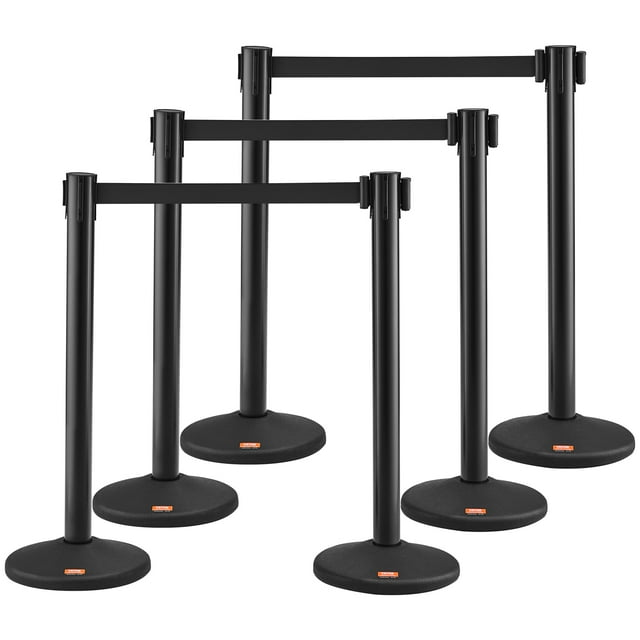 VEVOR Crowd Control Stanchions, 6-Pack Crowd Control Barriers with 3PCS 6.5FT Black Retractable Belts, Plastic Stanchion Queue Post, Belt Barriers Line Divider Stanchion Set