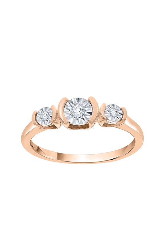 Three Stone Diamond Engagement Ring in 14K Rose Gold (1/6 cttw, I-J, I1-I2) (Size-7)