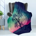 thumbnail image 4 of Galaxy Soft Flannel Fleece Throw Blanket, Vibrant Stars Space Cosmic Lonely Tree Aurora Borealis, Cozy Plush for Indoor and Outdoor Use, 50" x 60", Pink Aqua Dark Blue, by Ambesonne, 4 of 5
