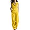 thumbnail image 2 of BRELIL Women's Two Piece Sets V Neck Sleeveless Hoodie Wide Leg Pants Casual Lounge Matching Sets Solid Boho Vacation Travel Outfits Loose Tracksuit, Yellow M, 2 of 6