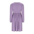 thumbnail image 4 of miqiqism Women Vintage Dresses Comfy Long Sleeves Puff Dress Trendy A Line Pullover Skirts Juniors Fashion Slim Fit Crew Neck Dress Juniors Solid Pleated Costume,Purple,X-Large, 4 of 5