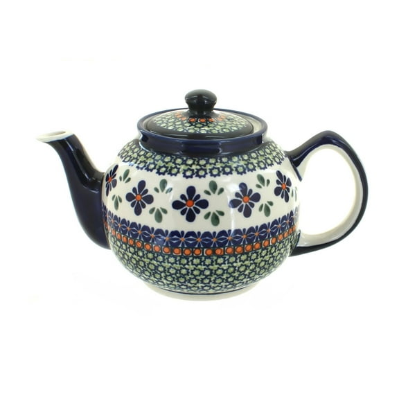 Blue Rose Polish Pottery Mosaic Flower Medium Teapot