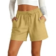 thumbnail image 2 of Only Moment Athletic Shorts for Women Wrinkles in Wash Water High Waisted Elastic Running Shorts with Pockets for Gym Casual Gold,S, 2 of 9